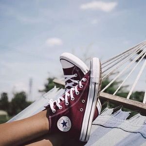 maroon high top converse